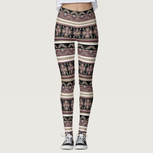 Brown black mexican ornament stripes leggings