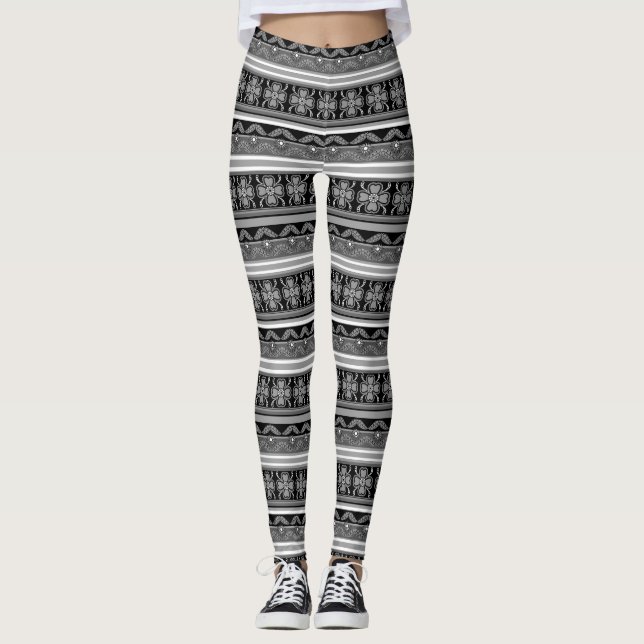 Brown black mexican ornament stripes leggings (Front)
