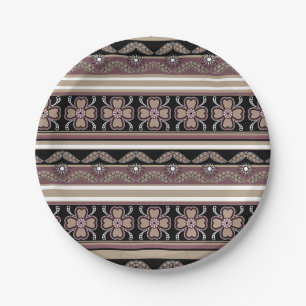 Brown black mexican ornament stripes paper plates