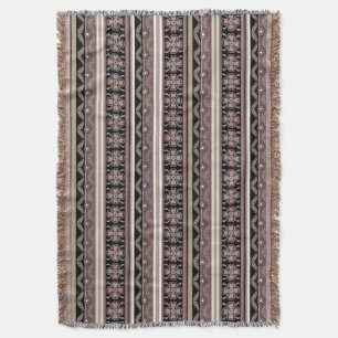 Brown black mexican ornament stripes throw blanket