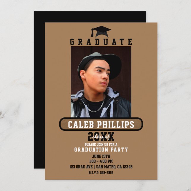 Brown & Black Modern School Graduation Party  Invitation (Front/Back)
