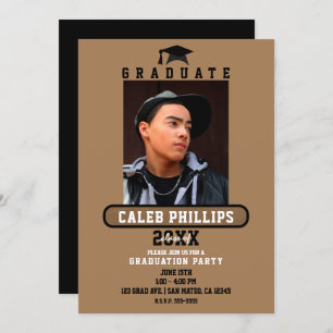 Brown & Black Modern School Graduation Party Invitation