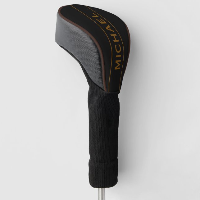 Brown &black Monogram and Name Personalized  Golf Head Cover (Angled)
