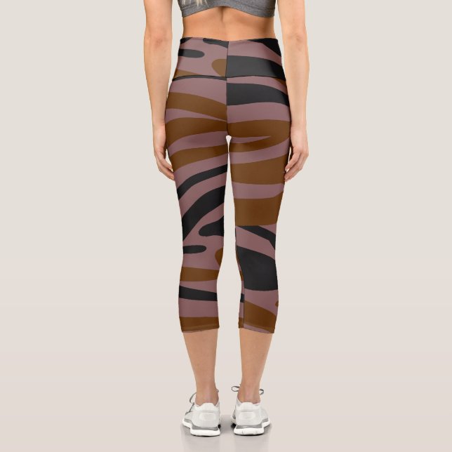 Brown Black Neon Striped  Capri Leggings (Back)