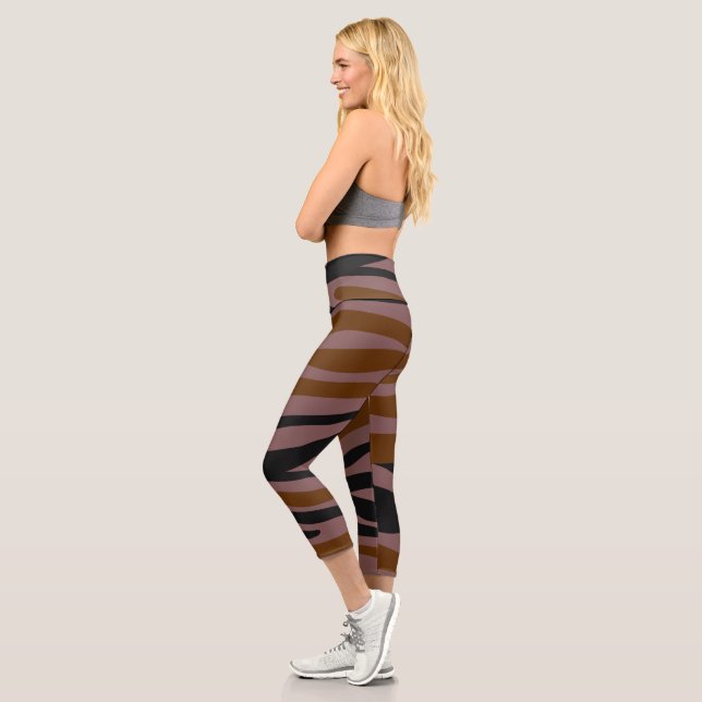 Brown Black Neon Striped  Capri Leggings (Left)