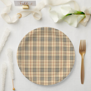Brown Black Plaid Baby Shower Paper Plates