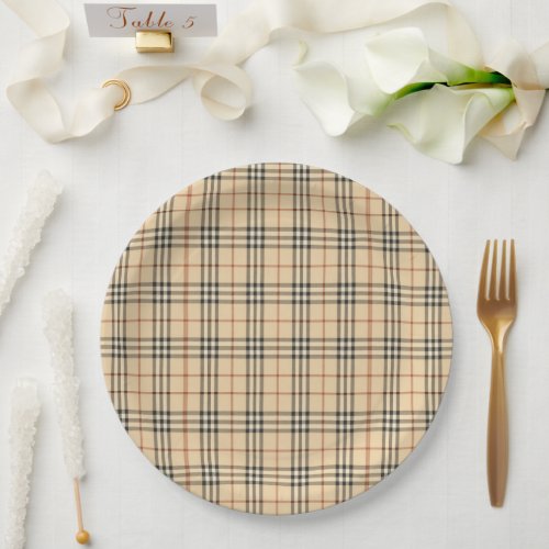 Brown Black Plaid Baby Shower Paper Plates