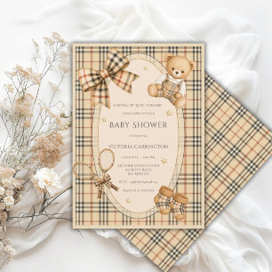 Brown Black Plaid Serving up Love Baby Shower Invitation