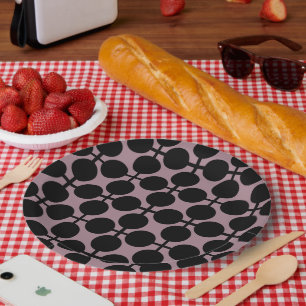 brown black polka dot check pattern fashion paper plates