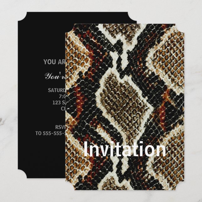 brown black red animal print snake skin invitation (Front/Back)