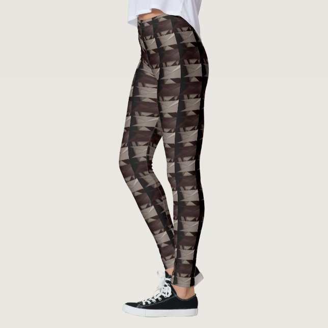 Brown black repeat geometric, stripes or triangles leggings (Left)