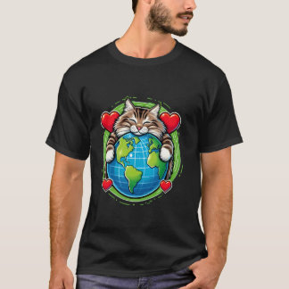 Brown Black Siberian Cat Earth Day Hug Love Owner  T-Shirt