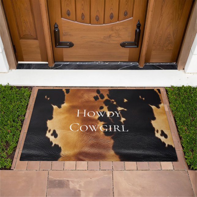 Brown Black Southwest Cowhide Doormat (Outdoor)