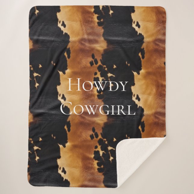 Brown Black Southwest Cowhide Sherpa Blanket (Front)