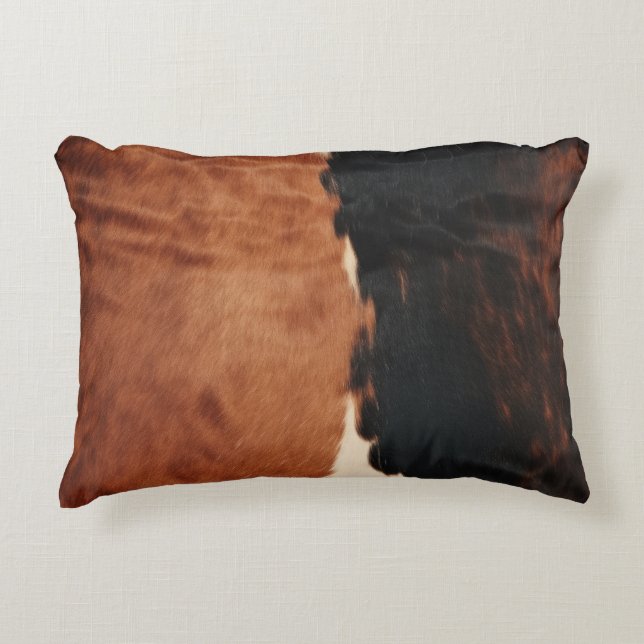Brown Black Southwest Faux Cowhide Accent Pillow (Front)