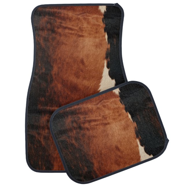 Brown Black Southwest Faux Cowhide Car Floor Mat (Set)