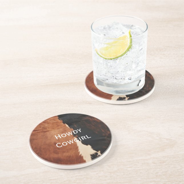 Brown Black Southwest Faux Cowhide Coaster (Side)