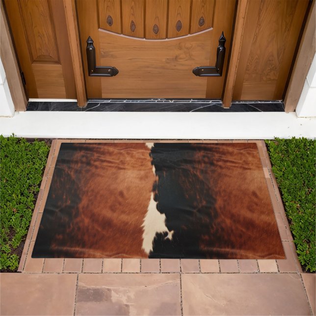 Brown Black Southwest Faux Cowhide Doormat (Outdoor)
