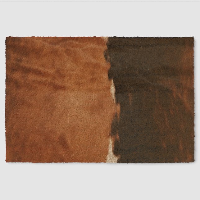 Brown Black Southwest Faux Cowhide Fiber Doormat (Front)