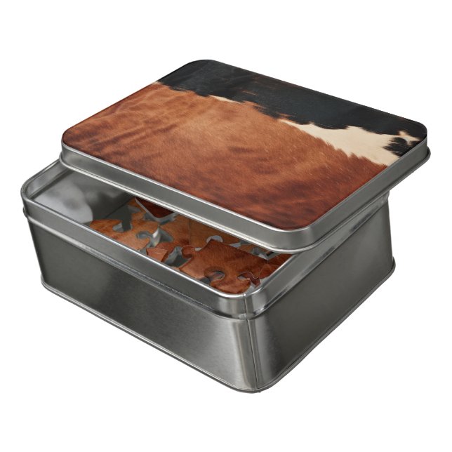 Brown Black Southwest Faux Cowhide Jigsaw Puzzle (Lid Open)