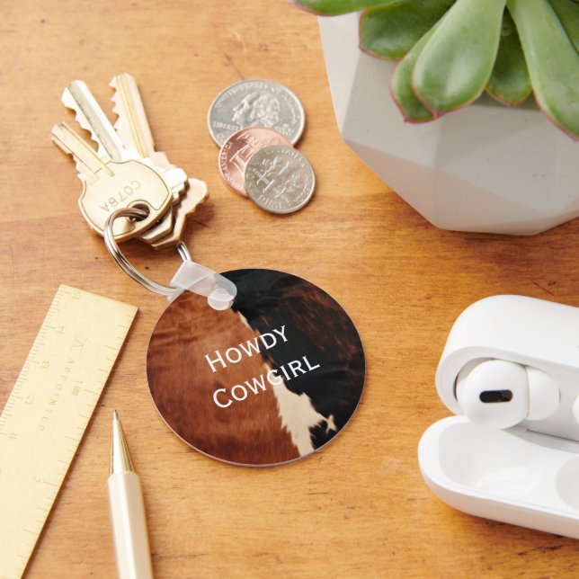 Brown Black Southwest Faux Cowhide Keychain (Desk)