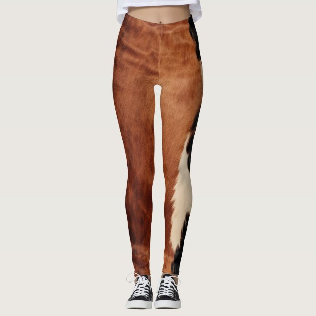 Brown Black Southwest Faux Cowhide Leggings (Front)