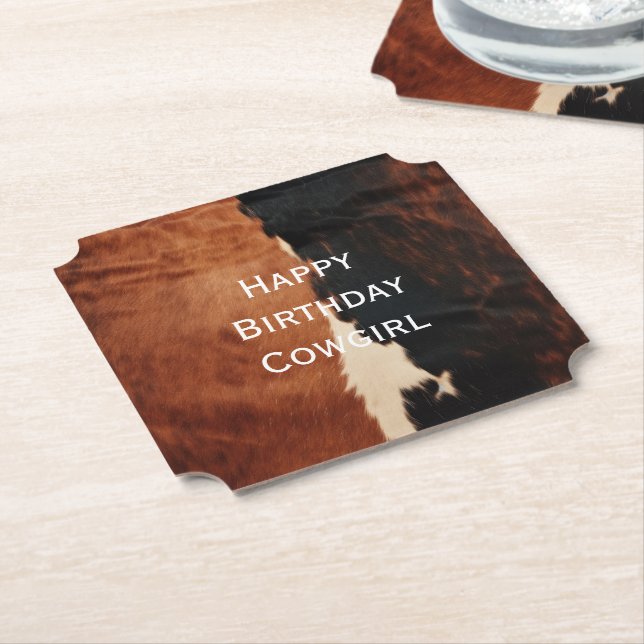 Brown Black Southwest Faux Cowhide Paper Coaster (Angled)