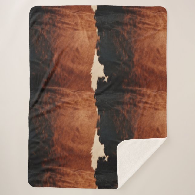Brown Black Southwest Faux Cowhide Sherpa Blanket (Front)