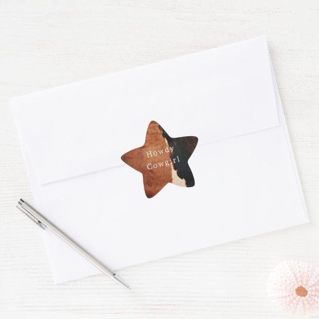 Brown Black Southwest Faux Cowhide Star Sticker (Envelope)