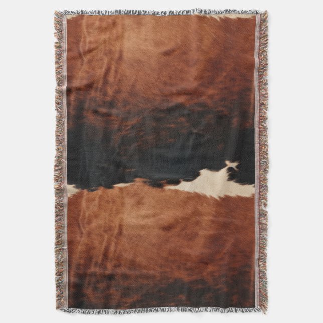 Brown Black Southwest Faux Cowhide Throw Blanket (Front Vertical)