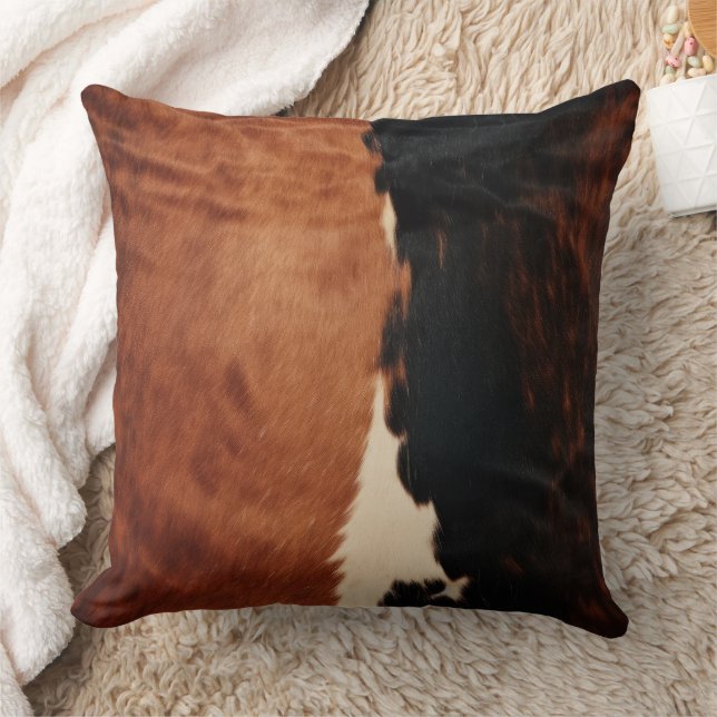 Brown Black Southwest Faux Cowhide Throw Pillow (Blanket)