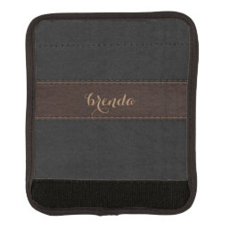 Brown &amp; Black Stitched Leather Design Monogram Luggage Handle Wrap