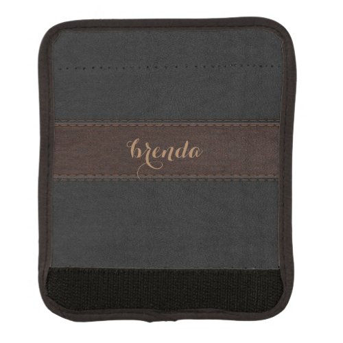 Brown  Black Stitched Leather Design Monogram Luggage Handle Wrap
