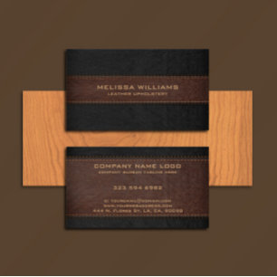 Brown & Black Stitched Leather Texture Business Card