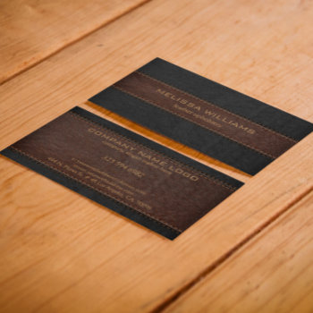 Brown & Black Stitched Leather Texture Business Card by artOnWear at Zazzle