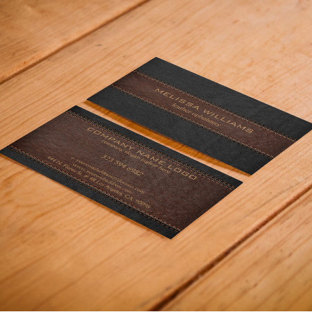Brown & Black Stitched Leather Texture Business Card