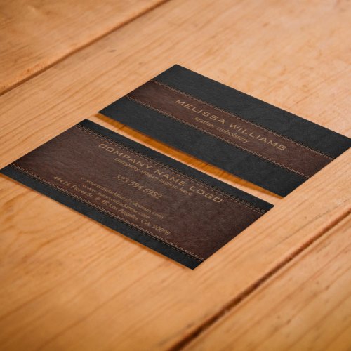 Brown  Black Stitched Leather Texture Business Card