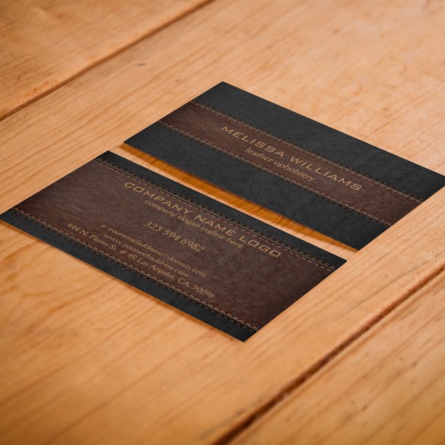 Brown & Black Stitched Leather Texture Business Card (Creator Uploaded)