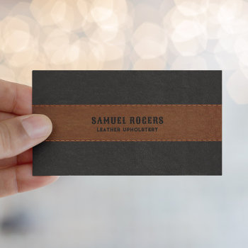 Brown Black Stitched Leather Texture Custom Text Business Card by artOnWear at Zazzle