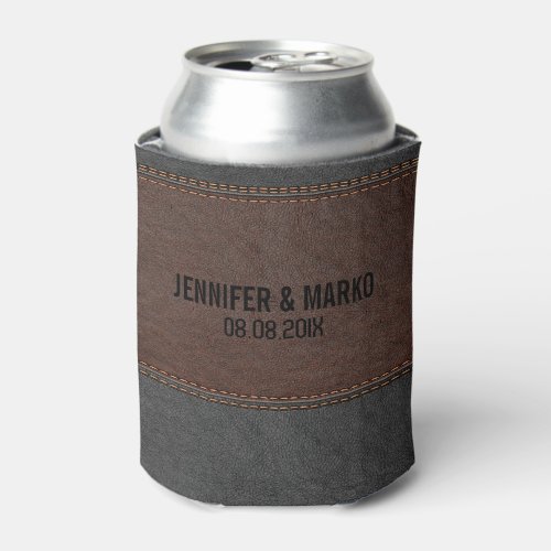 Brown  Black Stitched Vintage Leather Can Cooler