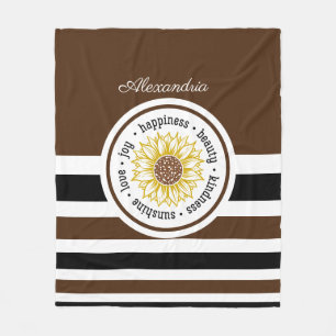 Brown & Black Striped Inspirational Sunflower Fleece Blanket