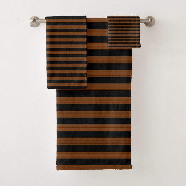 Brown Black Stripes Seamless Pattern Bath Towel Set (Insitu)