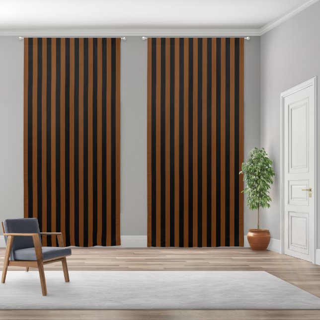 Brown Black Stripes Seamless Pattern Blackout Curtains (Wide)