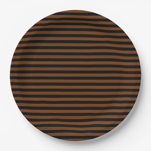 Brown Black Stripes Seamless Pattern Paper Plates (Front)