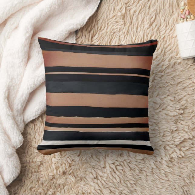 Brown Black Stripes Throw Pillow (Blanket)