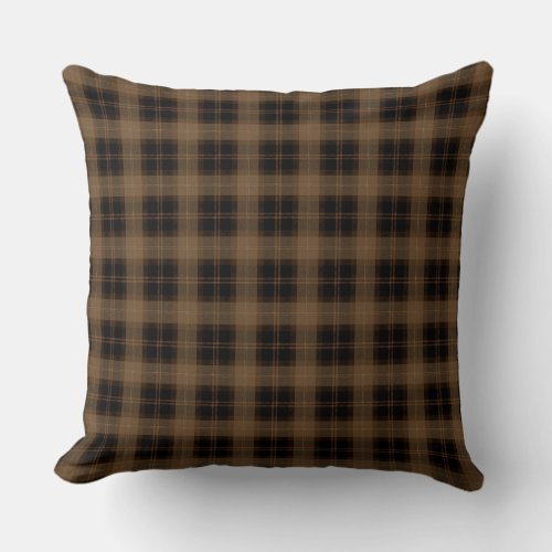 Brown Black Tartan Plaid Pattern Throw Pillow