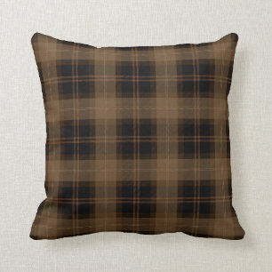 Brown Black Tartan Plaid Pattern Throw Pillow