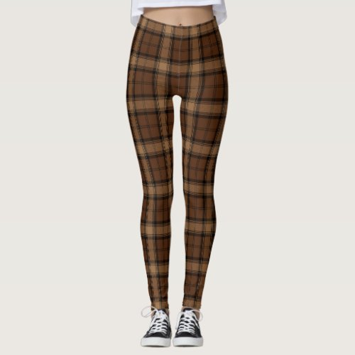 Brown Black Tartan Plaid Scottish Kilt Pattern Leggings