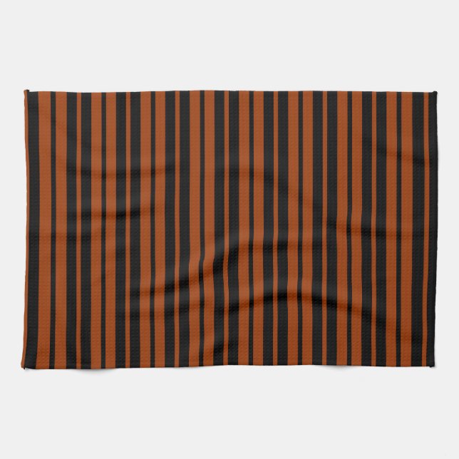 Brown Black Vertical Stripes Pattern Design Kitchen Towel (Horizontal)