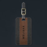 Brown & Black Vintage Leather Texture Luggage Tag<br><div class="desc">Elegant black and brown stitched leather texture print customizable text template.</div>